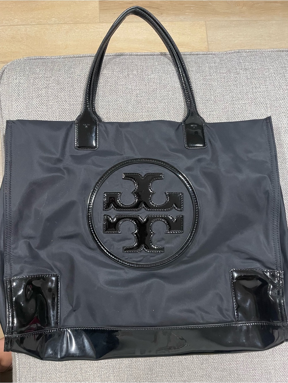 Tory Burch Black Logo Nylon and patent Tote Bag